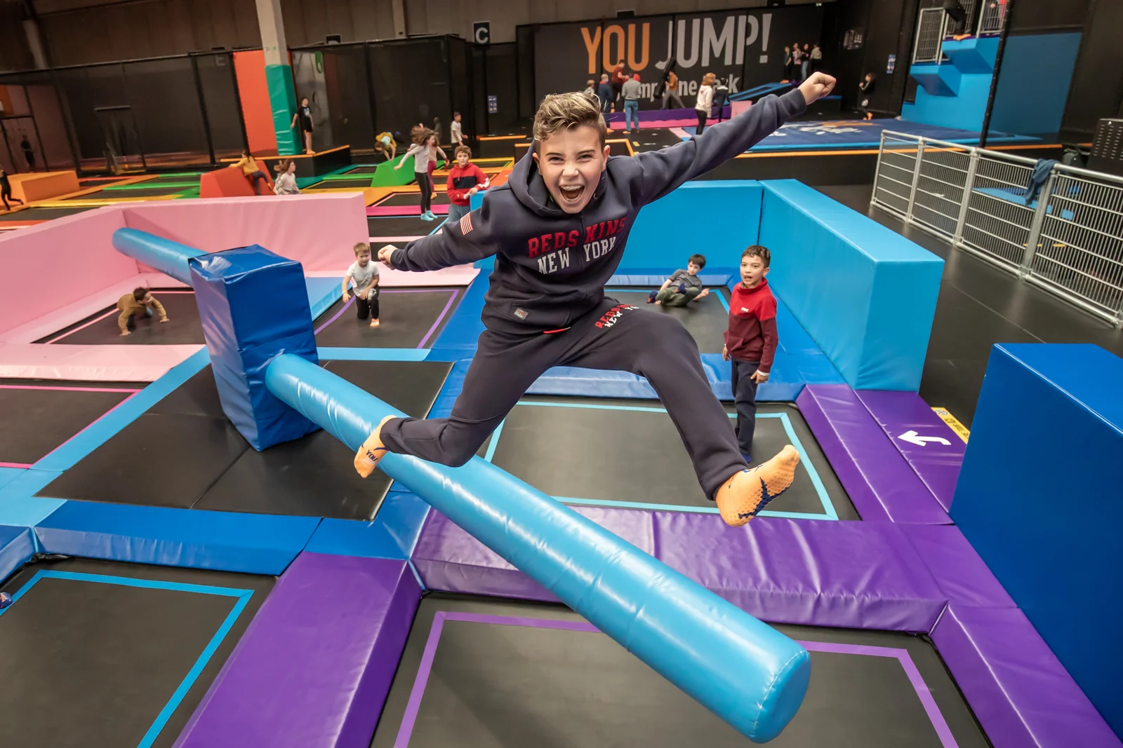 Interactive zones at Trampoline Park Lyon Lyon — family travel photo