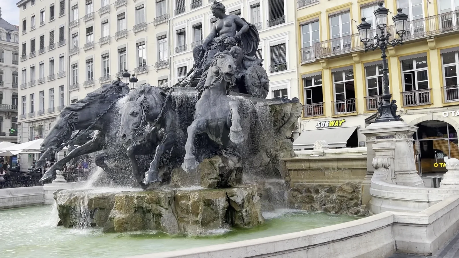 Family areas at Bartholdi Fountain Lyon — family travel photo