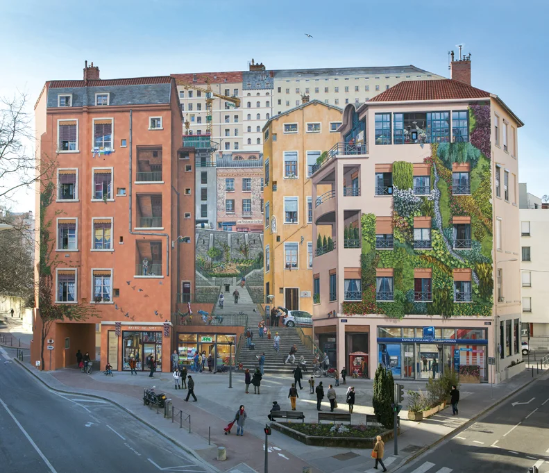 Outdoor views at Mur des Canuts Lyon — family travel photo