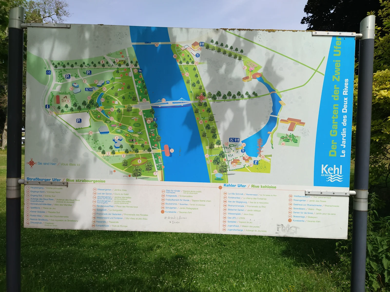 Outdoor views at Jardin des Deux Rives Strasbourg — family travel photo